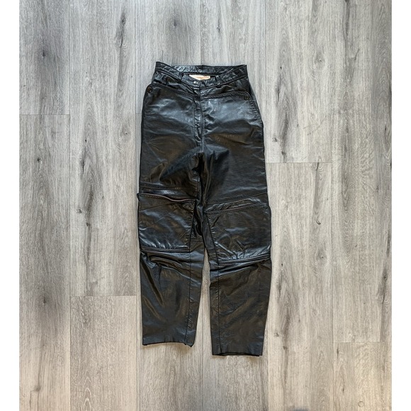Vintage 1980s Genuine Leather Double Knee Red Flapped Grunge Pants Size 7 - Picture 1 of 9